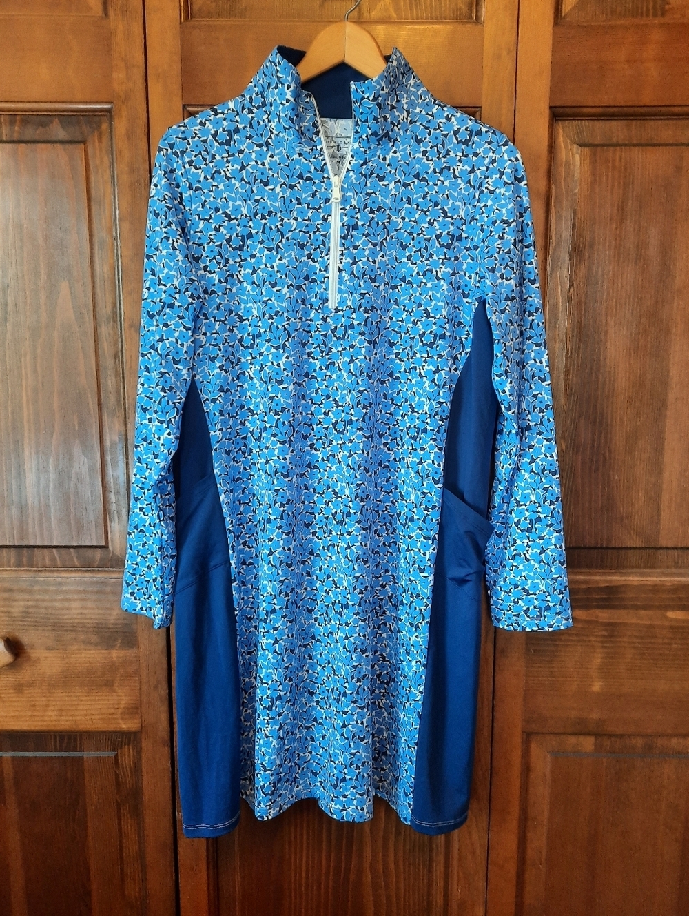 Duffield Lane Navy Blue Floral Pattern Athletic Golf Tennis Dress Pockets Size M